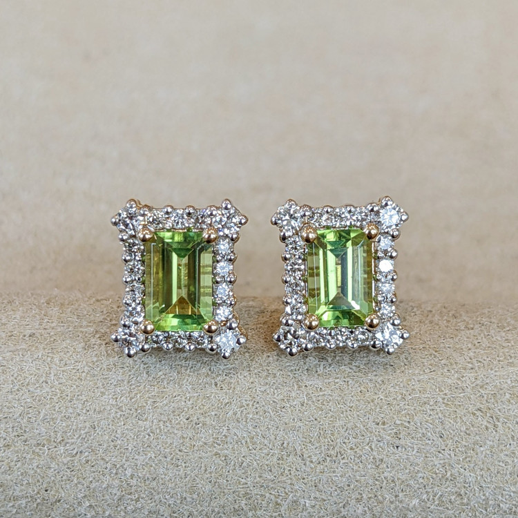 1.24 Ct.Tw. Peridot Natural Diamond Studs Earrings, 14K Yellow Gold