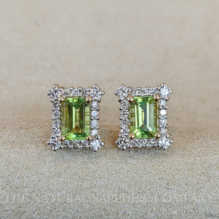 1.24 Ct.Tw. Peridot Natural Diamond Studs Earrings, 14K Yellow Gold