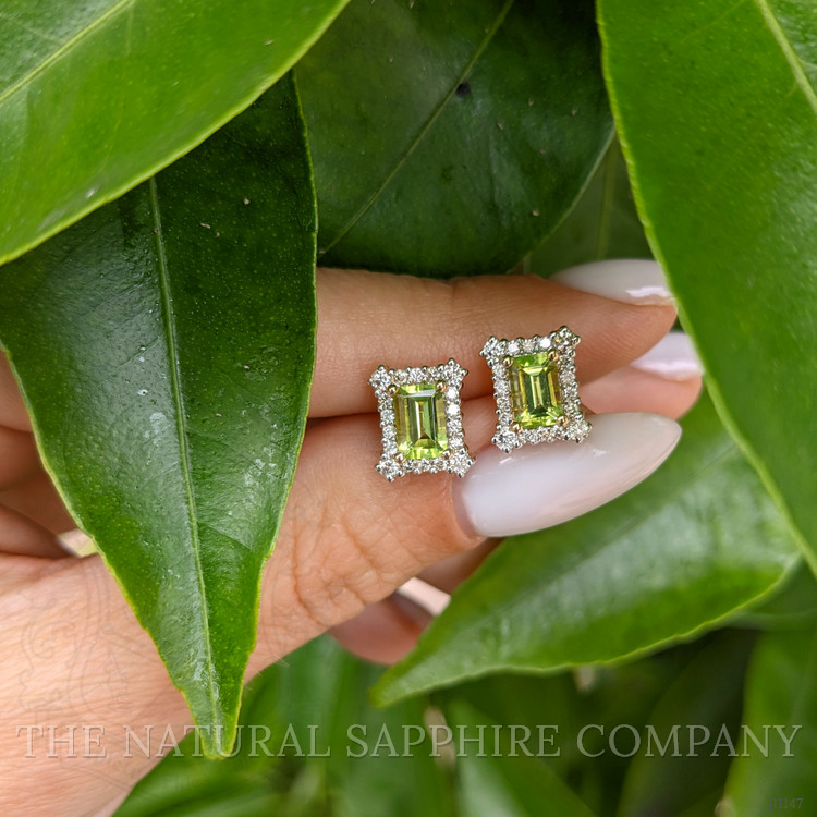 1.24 Ct.Tw. Peridot Natural Diamond Studs Earrings, 14K Yellow Gold