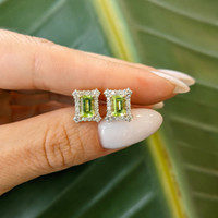 1.24 Ct.Tw.Total Carat Weight Peridot Natural Diamond Studs Earrings, 14K Yellow Gold Life Style