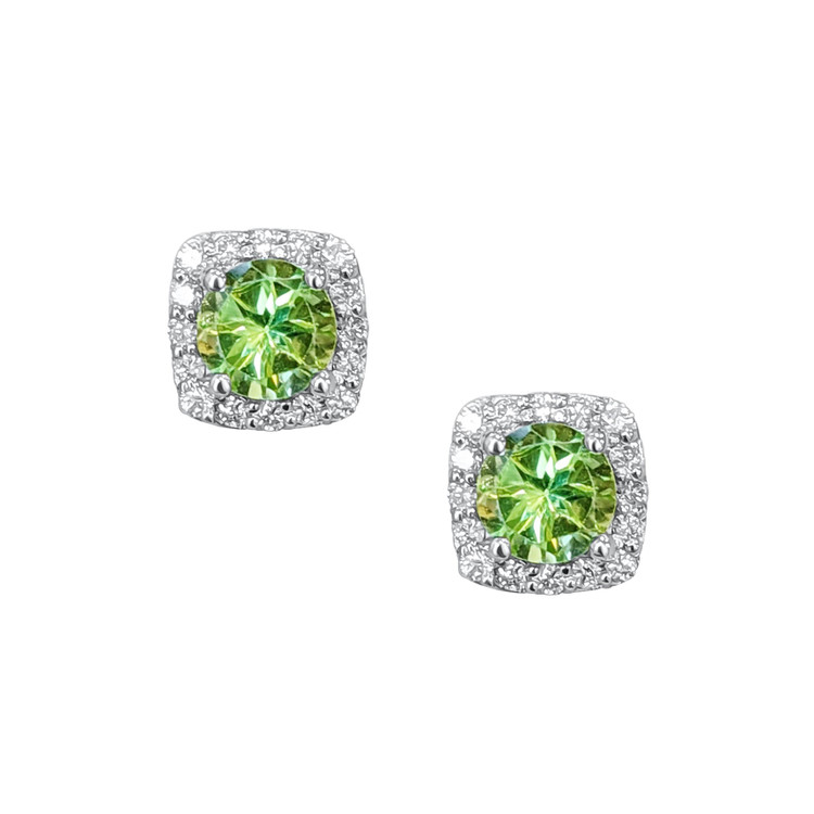 1.18 Ct.Tw. Peridot Natural Diamond Studs Earrings, 14K White Gold