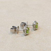 1.18 Ct.Tw. Peridot Natural Diamond Studs Earrings, 14K White Gold Image