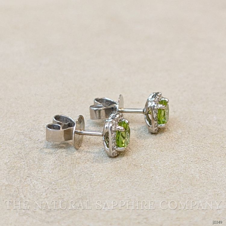 1.18 Ct.Tw. Peridot Natural Diamond Studs Earrings, 14K White Gold