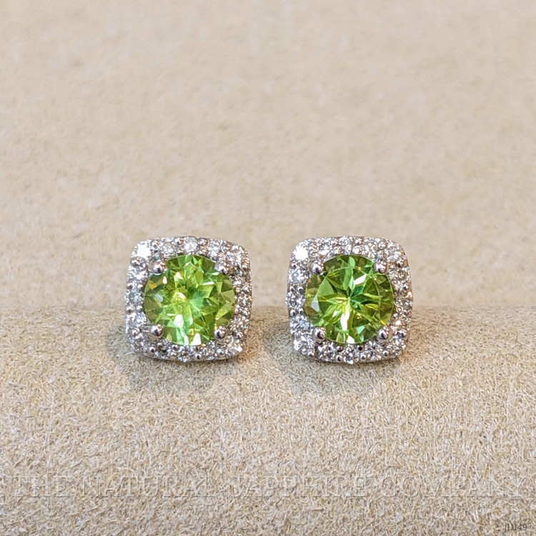 1.18 Ct.Tw. Peridot Natural Diamond Studs Earrings, 14K White Gold