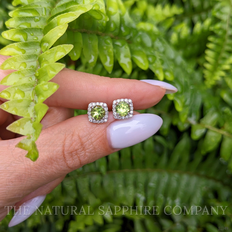 1.18 Ct.Tw. Peridot Natural Diamond Studs Earrings, 14K White Gold