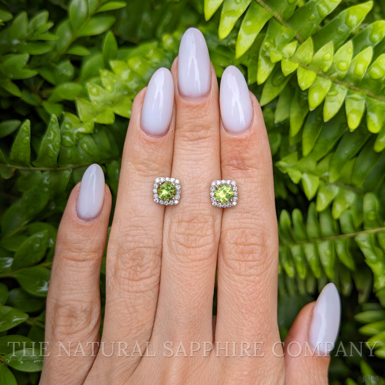 1.18 Ct.Tw. Peridot Natural Diamond Studs Earrings, 14K White Gold