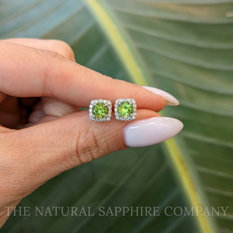 1.18 Ct.Tw. Peridot Natural Diamond Studs Earrings, 14K White Gold