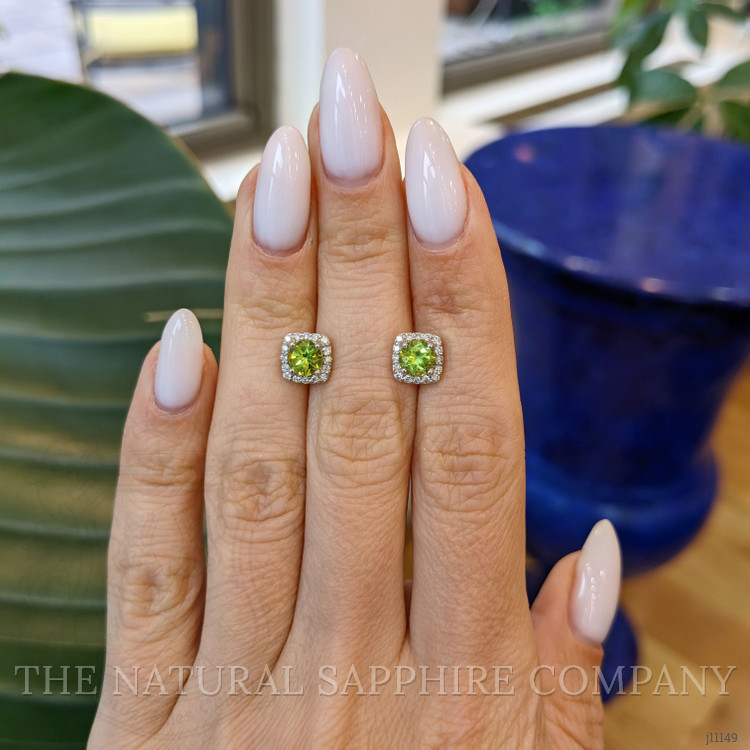 1.18 Ct.Tw. Peridot Natural Diamond Studs Earrings, 14K White Gold