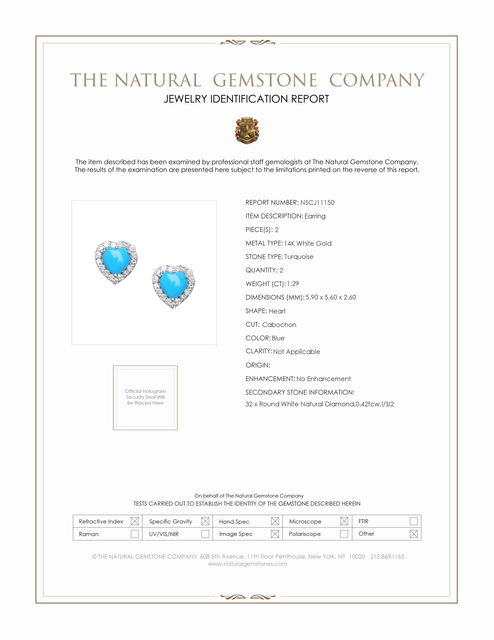 1.29 Ct.Tw. Turquoise Natural Diamond Studs Earrings, 14K White Gold