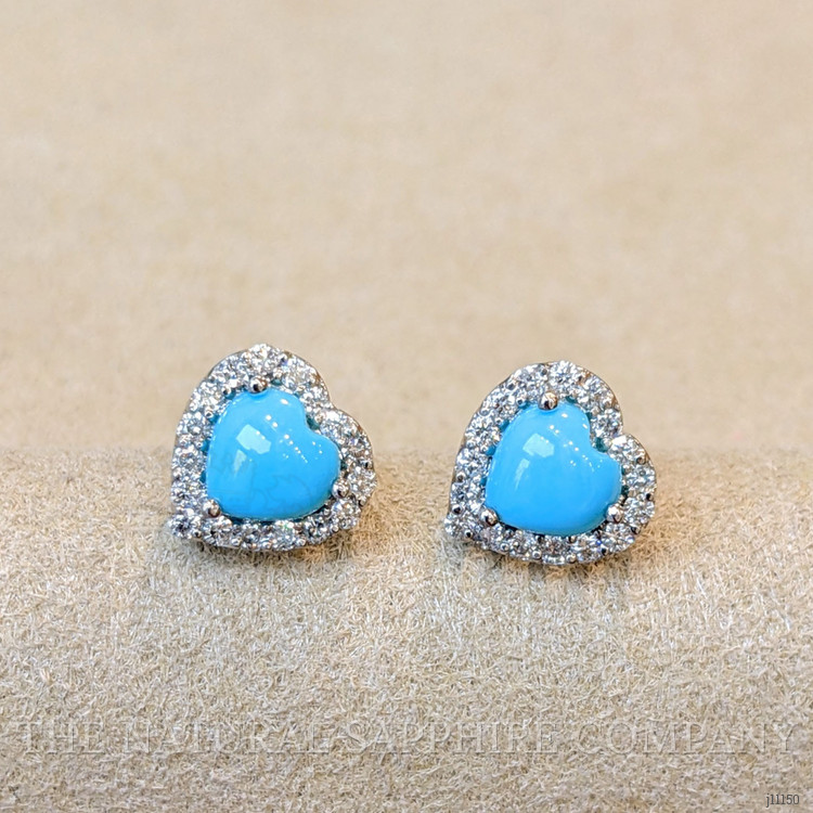 1.29 Ct.Tw. Turquoise Natural Diamond Studs Earrings, 14K White Gold