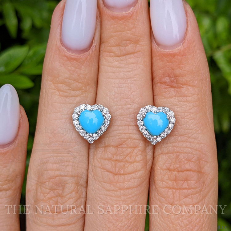 1.29 Ct.Tw. Turquoise Natural Diamond Studs Earrings, 14K White Gold