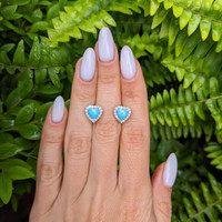 1.29 Ct.Tw. Turquoise Natural Diamond Studs Earrings, 14K White Gold Life Style