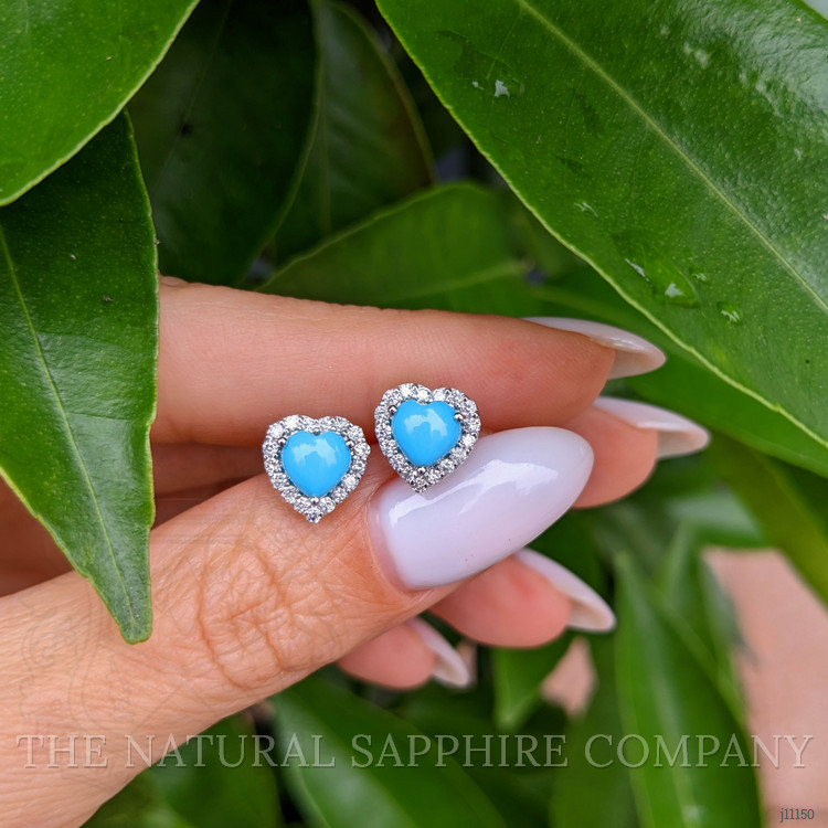 1.29 Ct.Tw. Turquoise Natural Diamond Studs Earrings, 14K White Gold