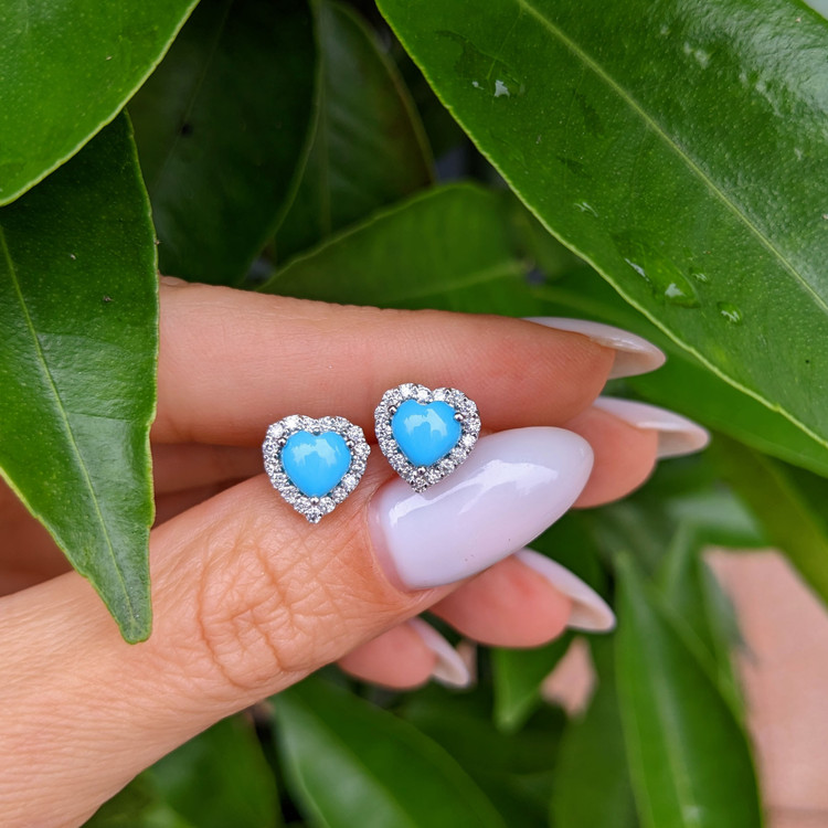 1.29 Ct.Tw. Turquoise Natural Diamond Studs Earrings, 14K White Gold