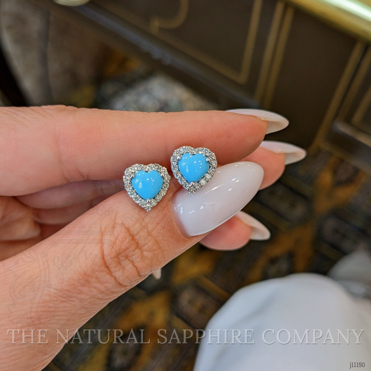 1.29 Ct.Tw. Turquoise Natural Diamond Studs Earrings, 14K White Gold