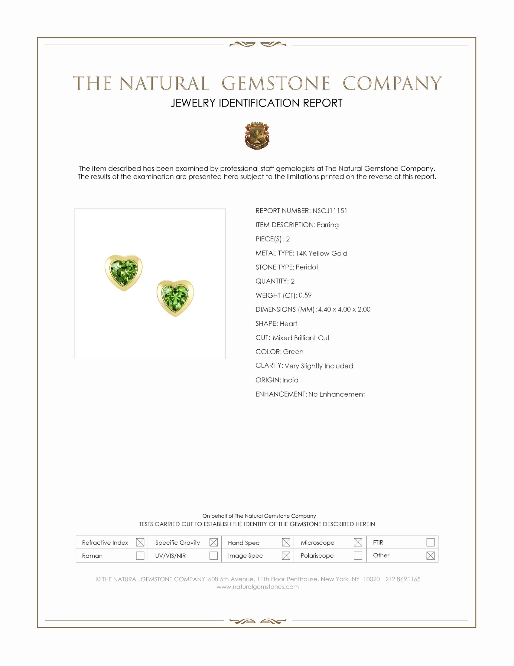 0.59 Ct.Tw. Green Peridot Studs Earrings, 14K Yellow Gold