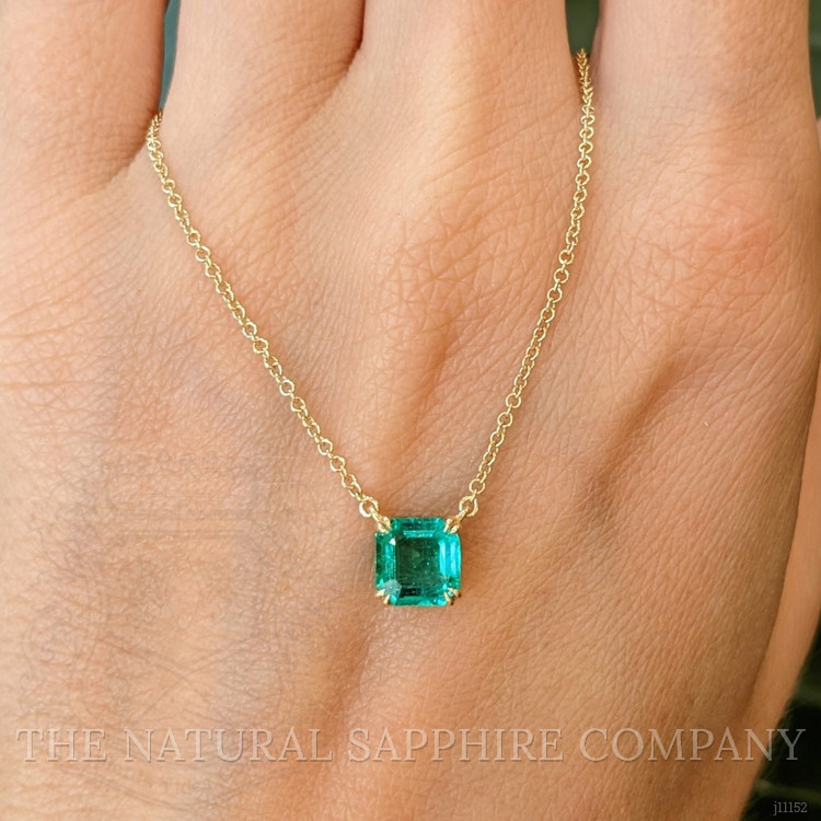 0.96 Ct. Emerald Solitaire Necklace, 18K Yellow Gold