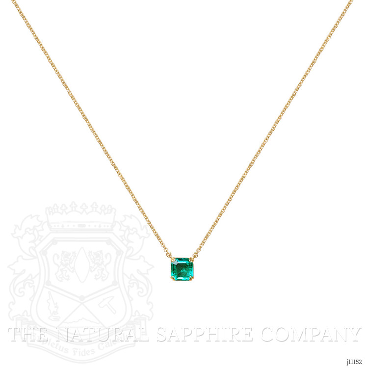 0.96 Ct. Emerald Solitaire Necklace, 18K Yellow Gold
