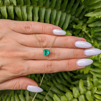 0.96 Ct. Emerald Solitaire Necklace, 18K Yellow Gold Life Style