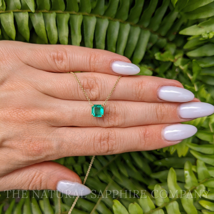 0.96 Ct. Emerald Solitaire Necklace, 18K Yellow Gold