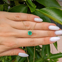 0.96 Ct. Emerald Solitaire Necklace, 18K Yellow Gold Life Style