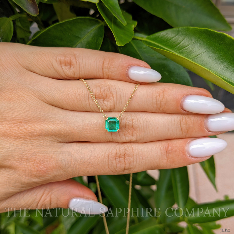 0.96 Ct. Emerald Solitaire Necklace, 18K Yellow Gold