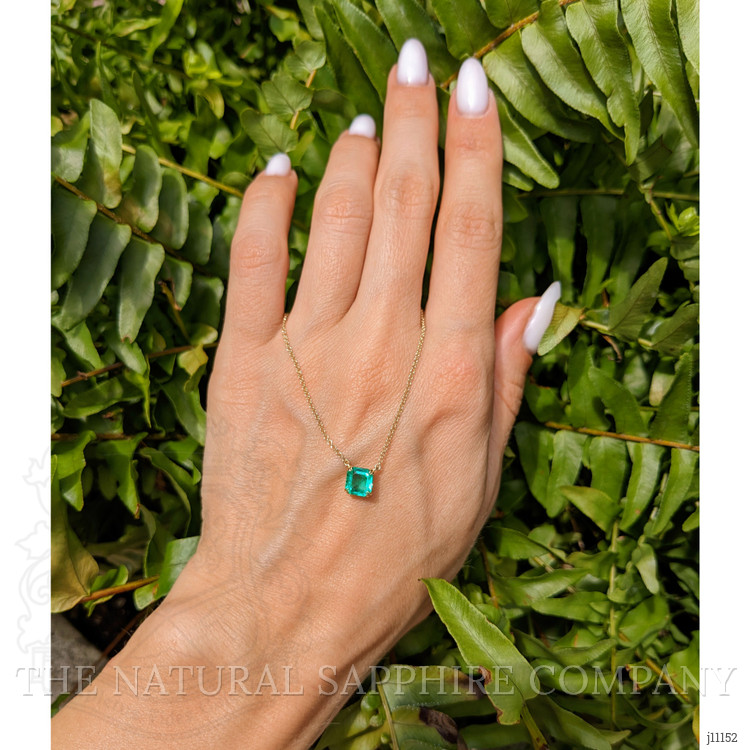 0.96 Ct. Emerald Solitaire Necklace, 18K Yellow Gold