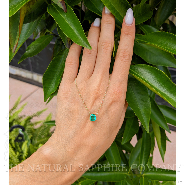0.96 Ct. Emerald Solitaire Necklace, 18K Yellow Gold
