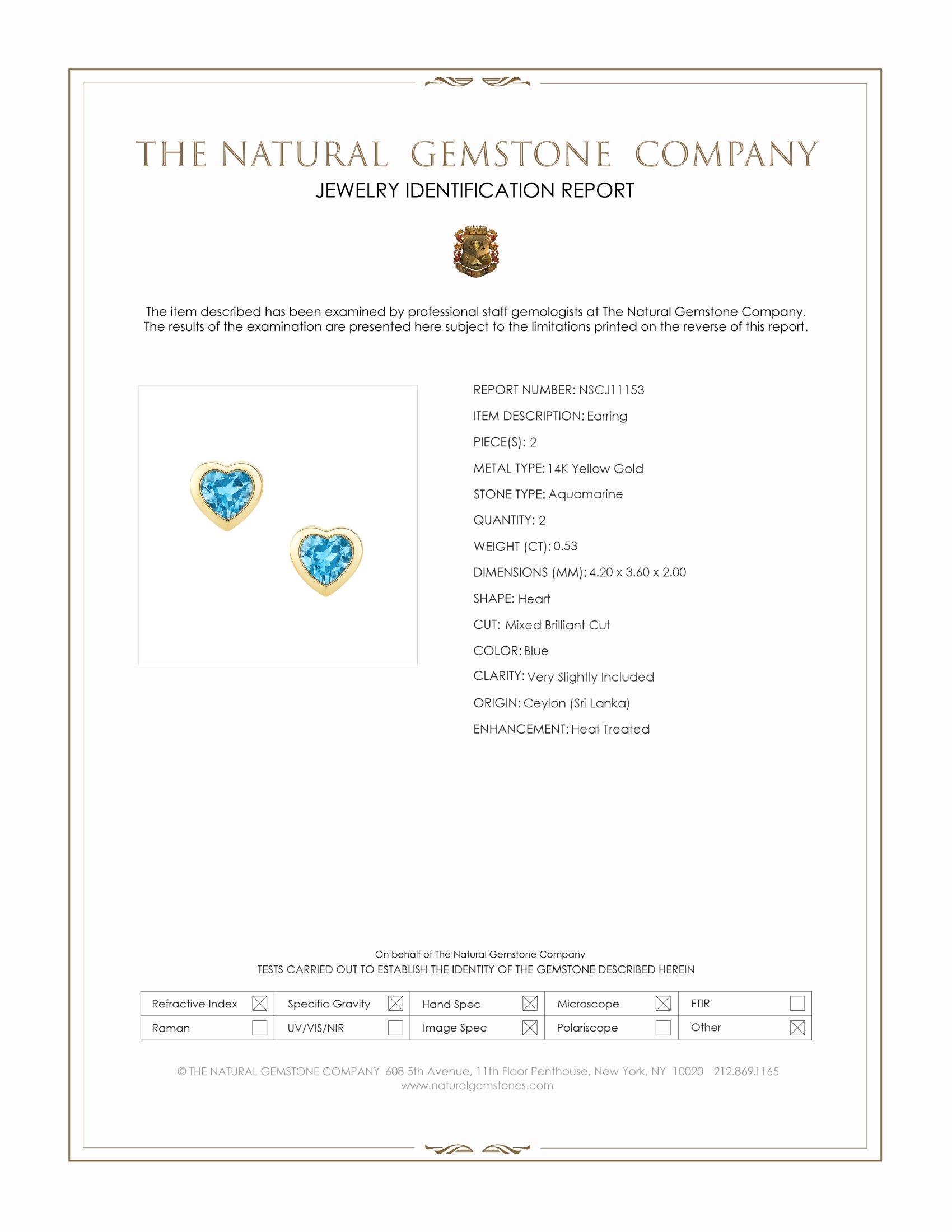 0.53 Ct.Tw. Blue Aquamarine Studs Earrings, 14K Yellow Gold