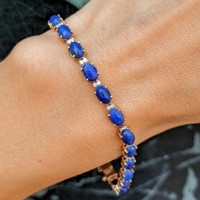 8.86 Ct.Tw.Total Carat Weight Lapis Natural Diamond Tennis/Line Bracelet, 14K Yellow Gold Image