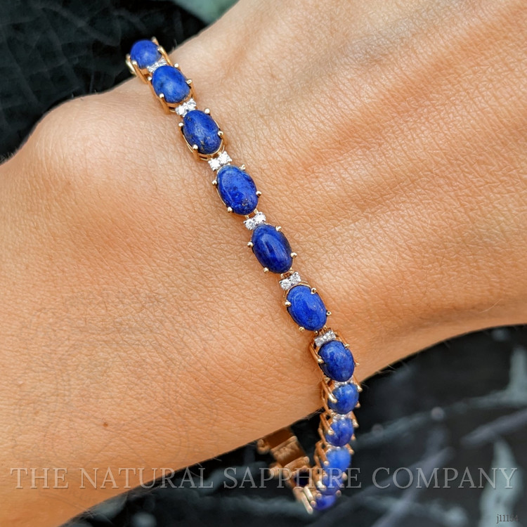 8.86 Ct.Tw. Lapis Natural Diamond Tennis/Riviere Bracelet, 14K Yellow Gold