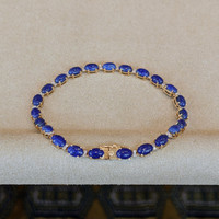 8.86 Ct.Tw.Total Carat Weight Lapis Natural Diamond Tennis/Line Bracelet, 14K Yellow Gold Image