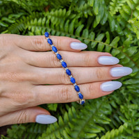 8.86 Ct.Tw. Lapis Natural Diamond Tennis/Riviere Bracelet, 14K Yellow Gold Life Style