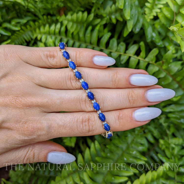 8.86 Ct.Tw. Lapis Natural Diamond Tennis/Riviere Bracelet, 14K Yellow Gold