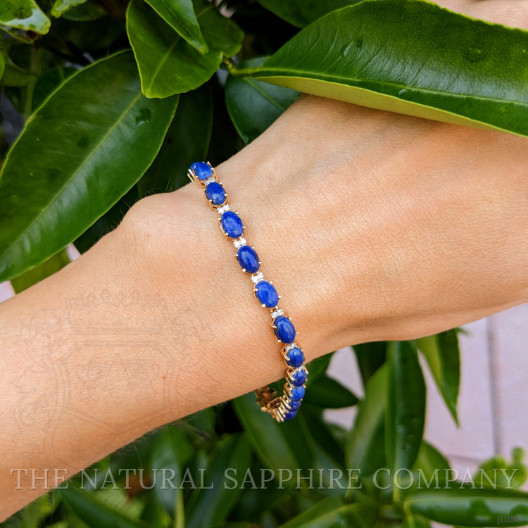 8.86 Ct.Tw. Lapis Natural Diamond Tennis/Riviere Bracelet, 14K Yellow Gold