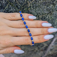 8.86 Ct.Tw. Lapis Natural Diamond Tennis/Riviere Bracelet, 14K Yellow Gold Life Style