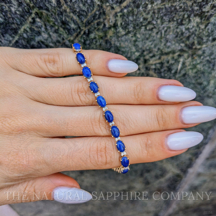 8.86 Ct.Tw. Lapis Natural Diamond Tennis/Riviere Bracelet, 14K Yellow Gold