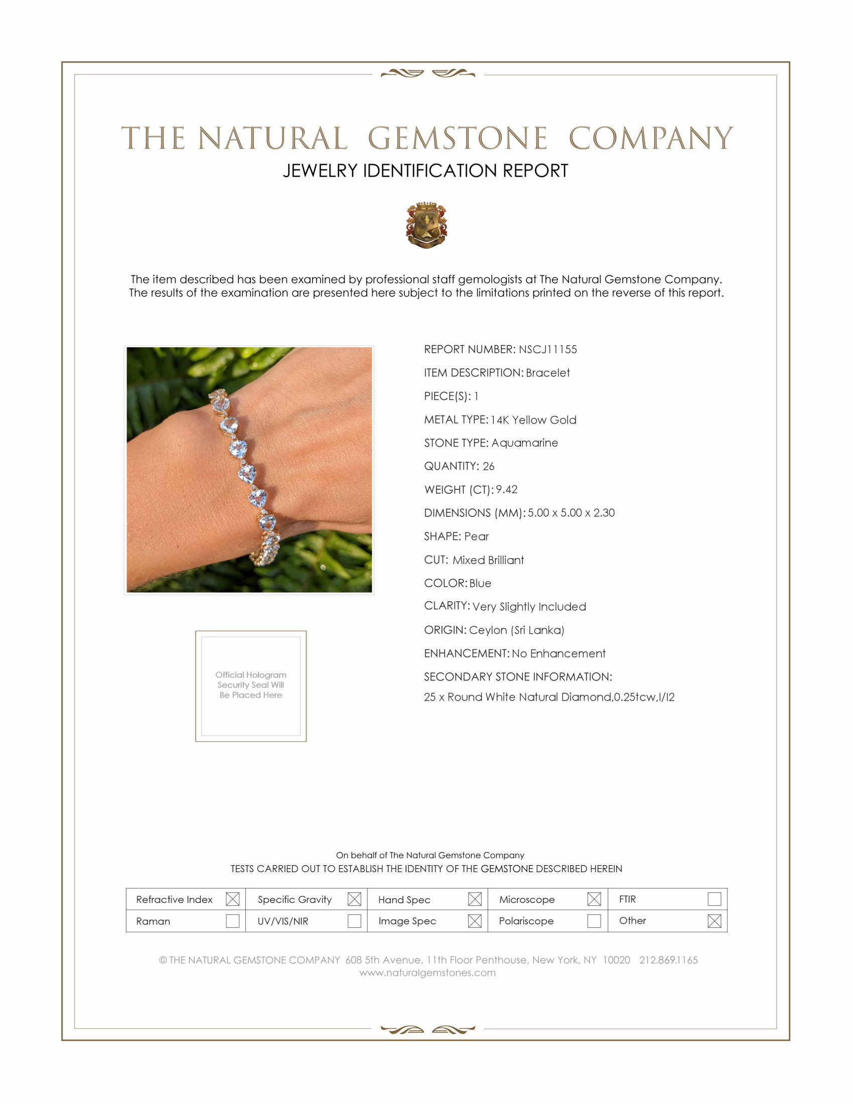 9.42 Ct.Tw. Aquamarine Natural Diamond Tennis/Riviere Bracelet, 14K Yellow Gold