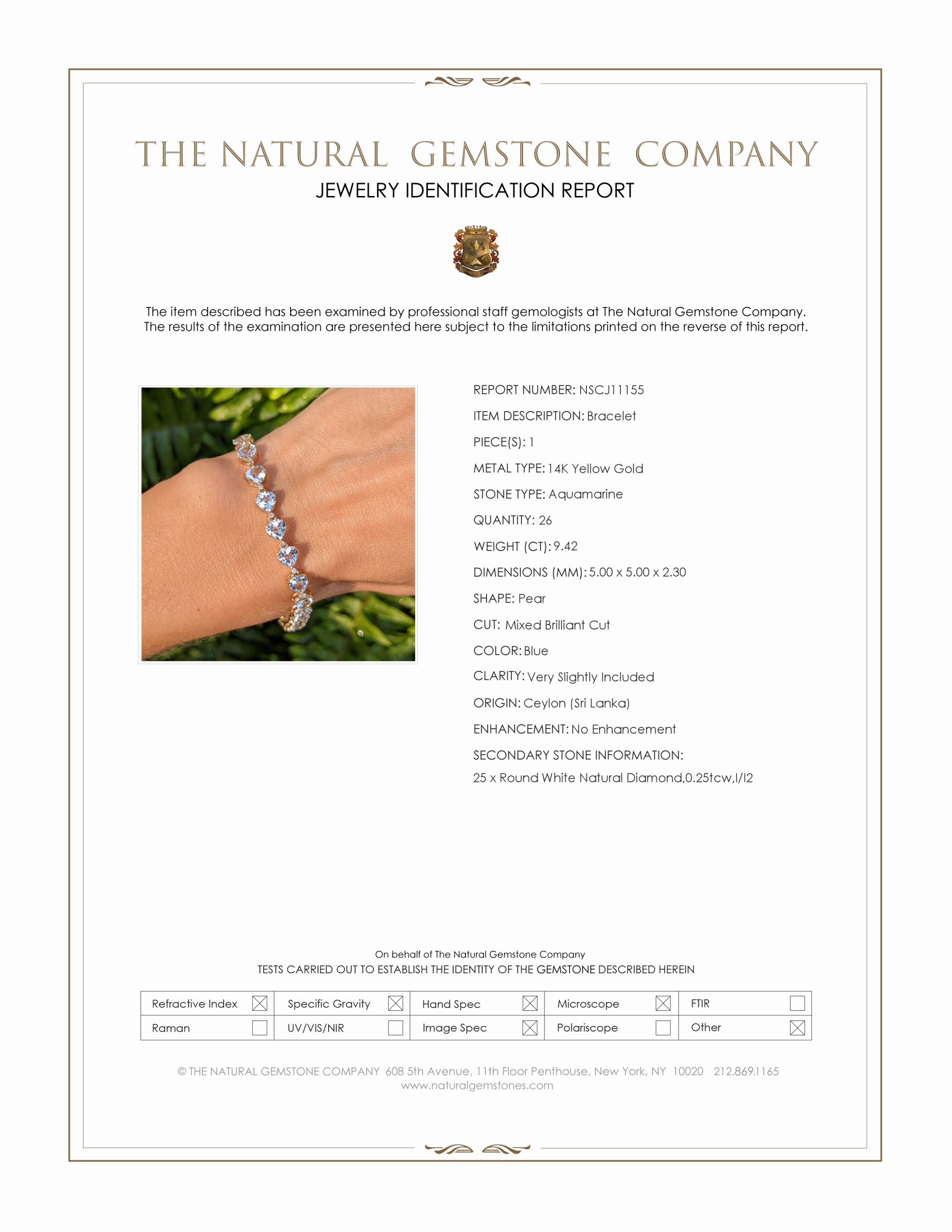 9.42 Ct.Tw. Blue Aquamarine and Natural Diamond Tennis/Line Bracelet, 14K Yellow Gold