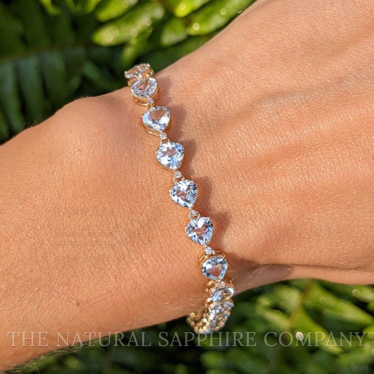 9.42 Ct.Tw. Aquamarine Natural Diamond Tennis/Riviere Bracelet, 14K Yellow Gold