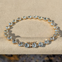9.42 Ct.Tw. Aquamarine Natural Diamond Tennis/Riviere Bracelet, 14K Yellow Gold Image