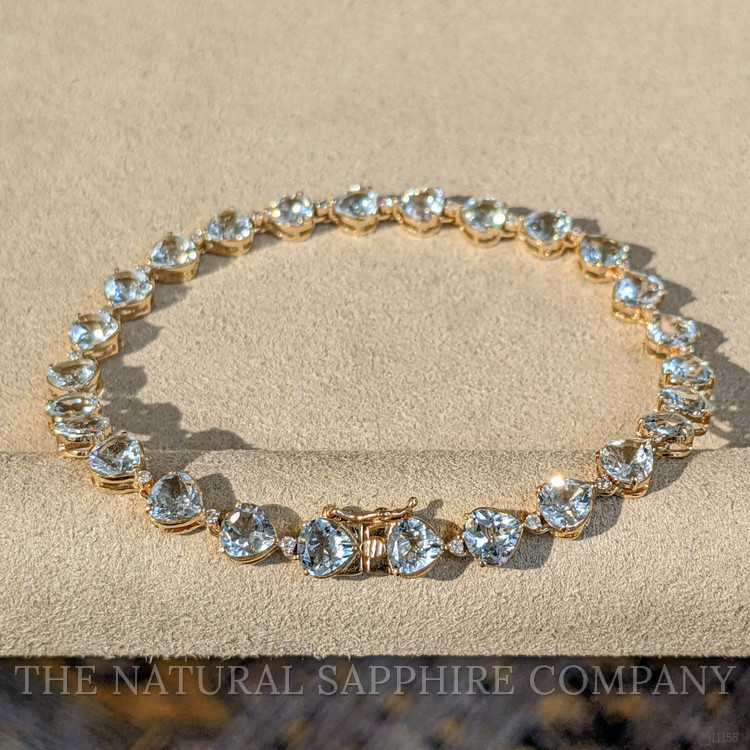 9.42 Ct.Tw. Aquamarine Natural Diamond Tennis/Riviere Bracelet, 14K Yellow Gold