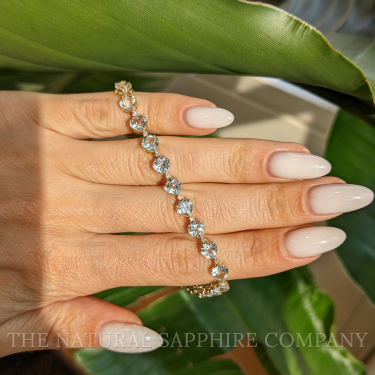 9.42 Ct.Tw. Aquamarine Natural Diamond Tennis/Riviere Bracelet, 14K Yellow Gold