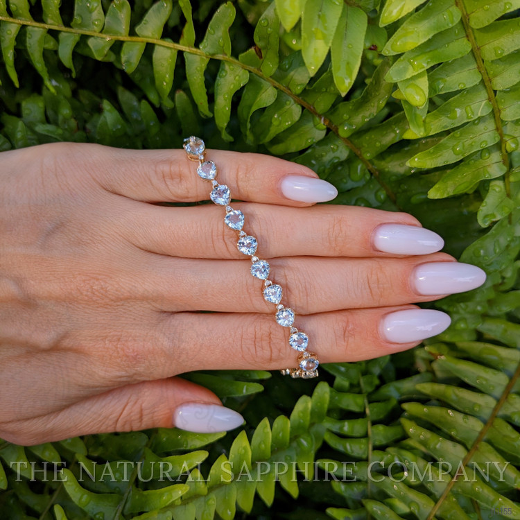 9.42 Ct.Tw. Aquamarine Natural Diamond Tennis/Riviere Bracelet, 14K Yellow Gold