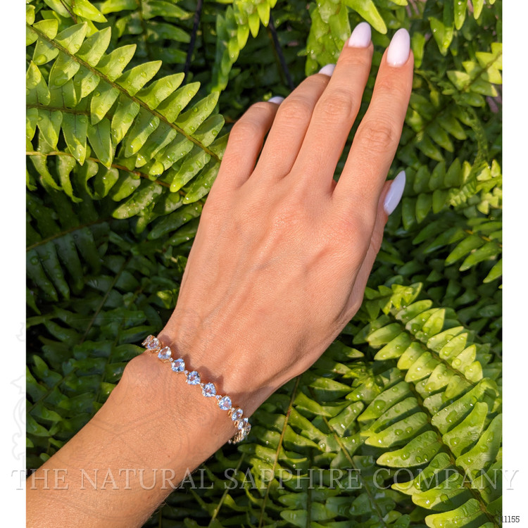 9.42 Ct.Tw. Aquamarine Natural Diamond Tennis/Riviere Bracelet, 14K Yellow Gold