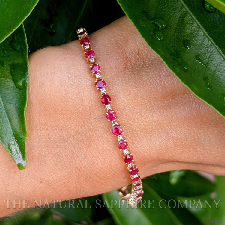 4.94 Ct.Tw. Ruby Natural Diamond Tennis/Line Bracelet, 14K Yellow Gold