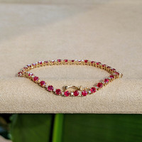 4.94 Ct.Tw.Total Carat Weight Ruby Natural Diamond Tennis/Line Bracelet, 14K Yellow Gold Image
