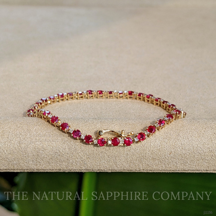 4.94 Ct.Tw. Ruby Natural Diamond Tennis/Line Bracelet, 14K Yellow Gold