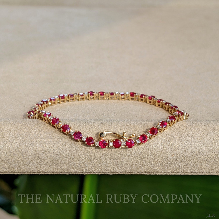 4.94 Ct.Tw. Ruby Natural Diamond Tennis/Line Bracelet, 14K Yellow Gold