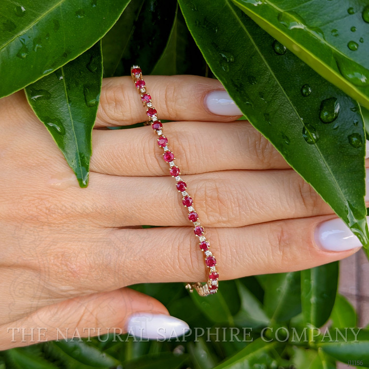 4.94 Ct.Tw. Ruby Natural Diamond Tennis/Line Bracelet, 14K Yellow Gold